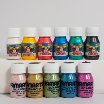 PINTURAS ACRÍLICAS ESCOLARES FAMARTE – ESCARCHADAS Y PERLADAS