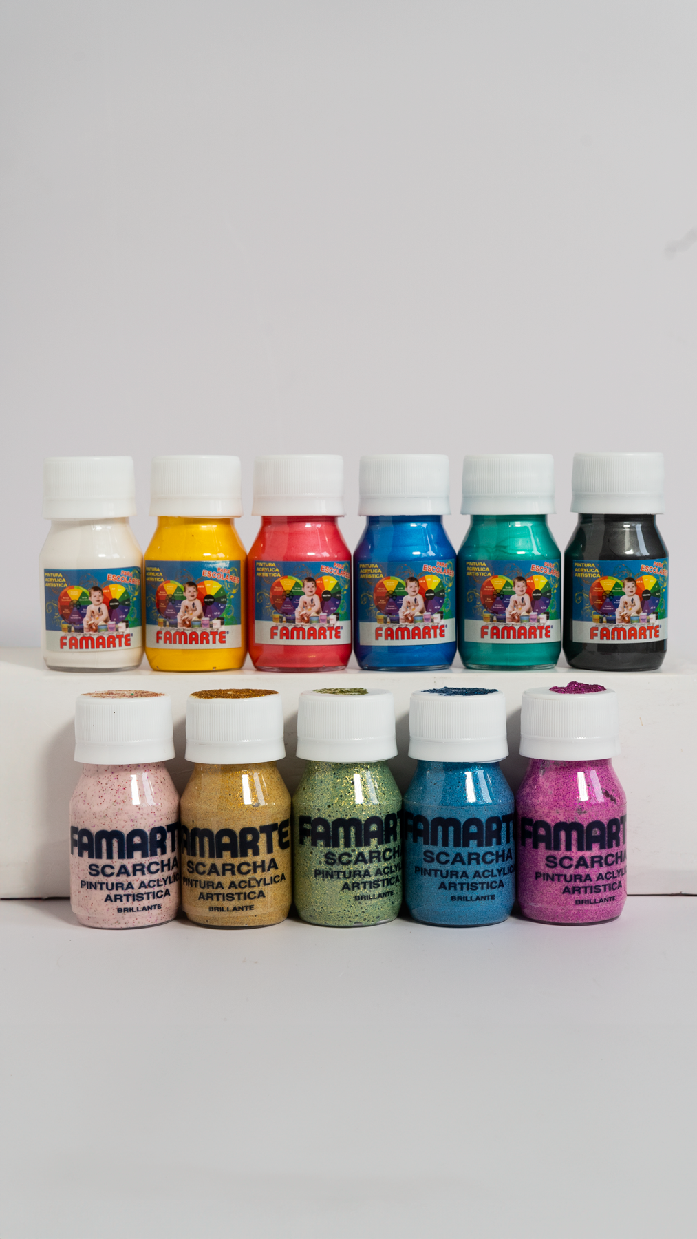 PINTURAS ACRÍLICAS ESCOLARES FAMARTE – ESCARCHADAS Y PERLADAS